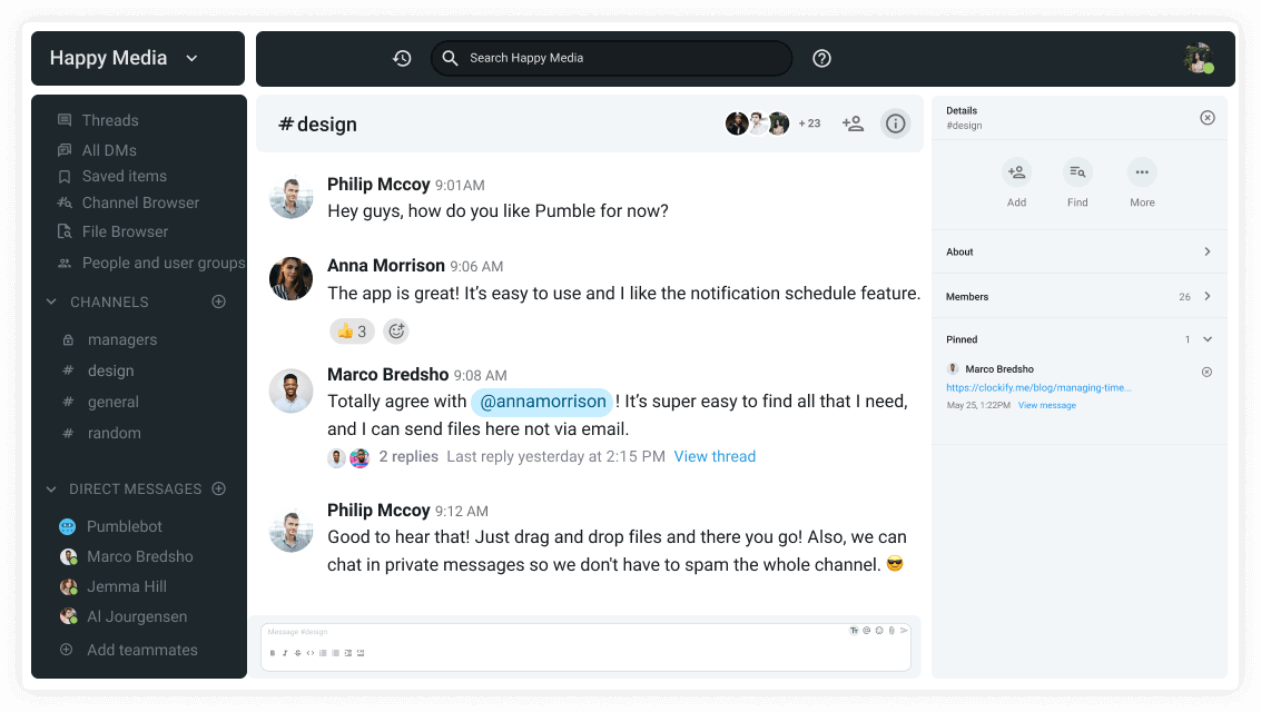 Pumble - app de mensajería en equipo, escritorio
