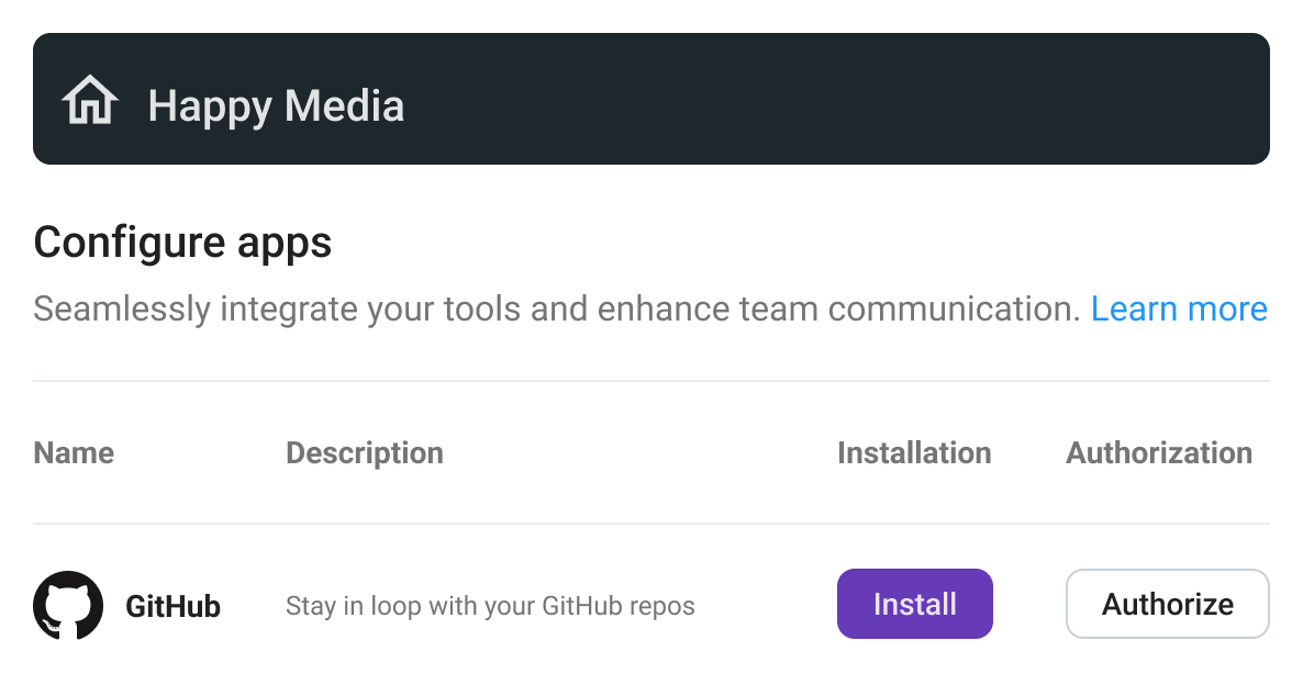 Imagen de la sección de aplicaciones en Pumble donde puedes encontrar GitHub