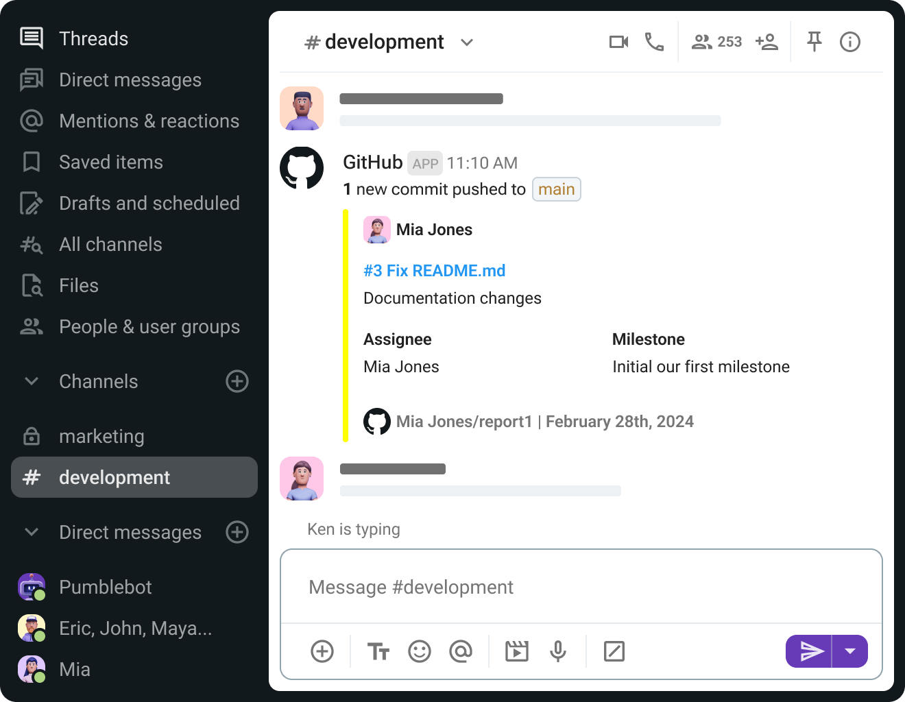 La solicitud de GitHub en Pumble