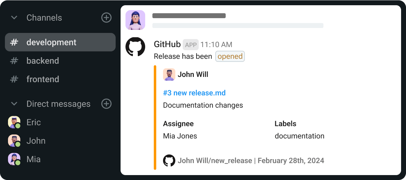 Usa la integración de GitHub en Pumble