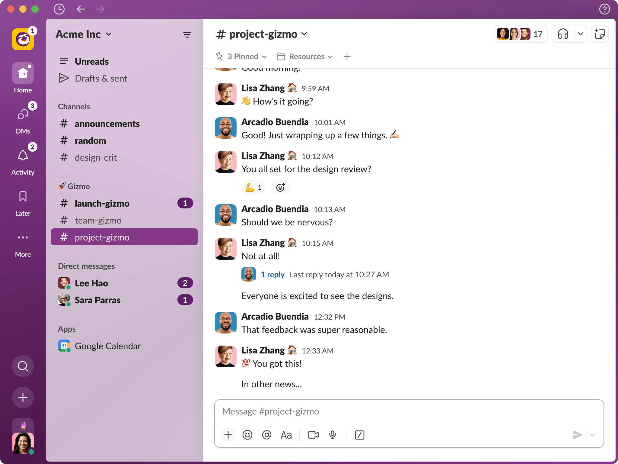 Espaço de trabalho redesenhado do Slack