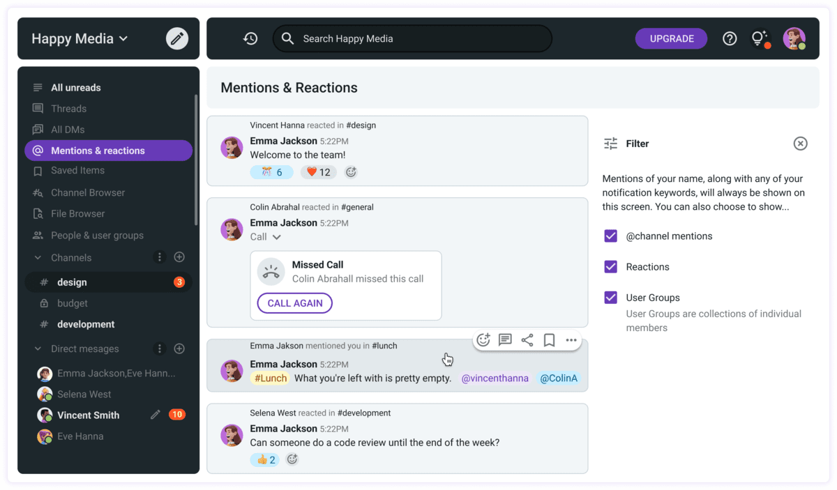 View all mentions and reactions in Pumble
