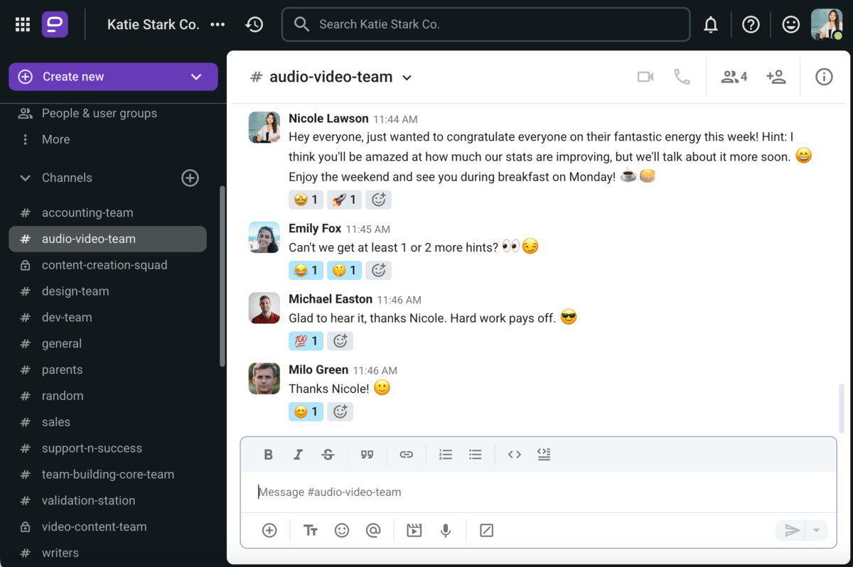 Creating a positive atmosphere in Pumble, a team communication app