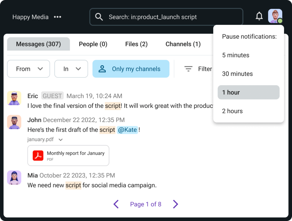 Powerful search and guests answers in Pumble